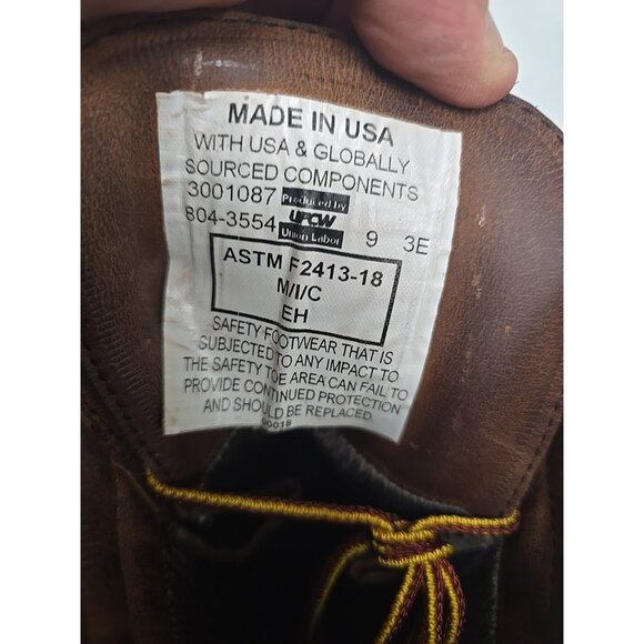 Thorogood Men's 9" Steel Toe WP/Insulated Logger Work Boot U.S.A. 804-3554 9 3E - Picture 4 of 7